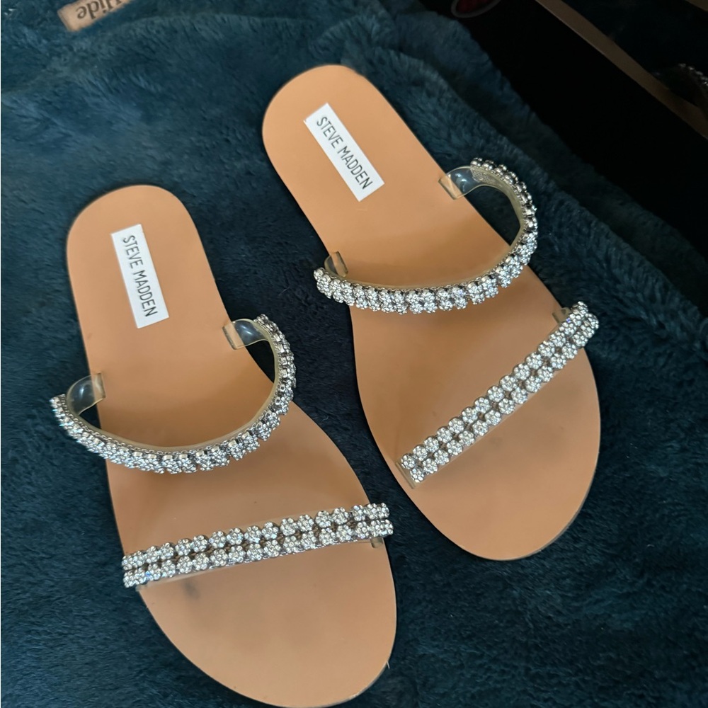 Steve Madden “Flecia Clear” Rhinestone Sandals.